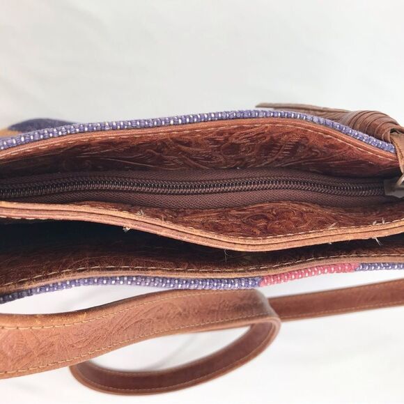 Kilim Purple Blue Tribal Ethnic Rug Design India Leather Strap Shoulder Bag - Picture 16 of 16